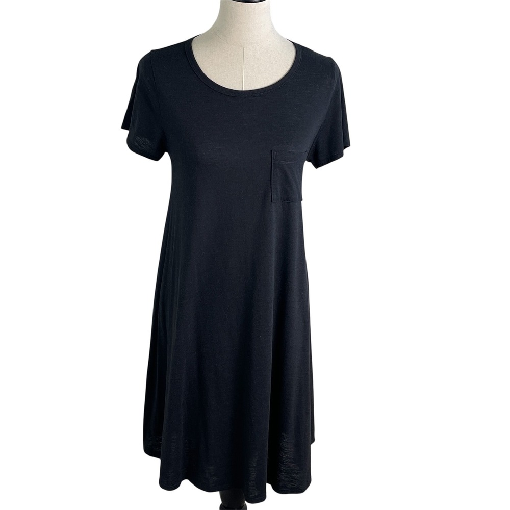 LuLaRoe Carly Dress Women S Black Good Short Sleeve Pocket Swing High Low Hem